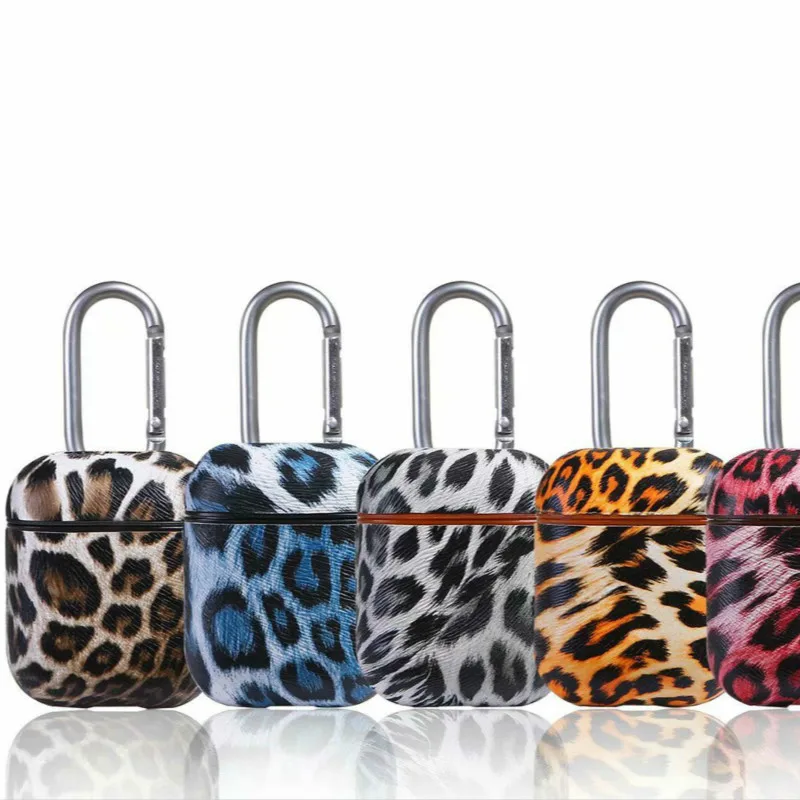 

Wireless Bluetooth Headset IOS Charging Box Leopard Leather Earphone Cover Protective Case With Hook For Airpods Iphone Popular