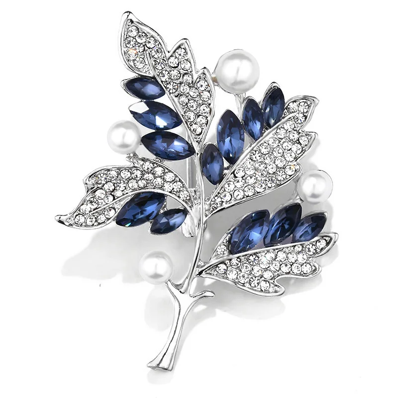 

Charm female Austria Crystals Imitation Pearl leaves brooch for women Wedding Accessories dress work wear hat flower corsage