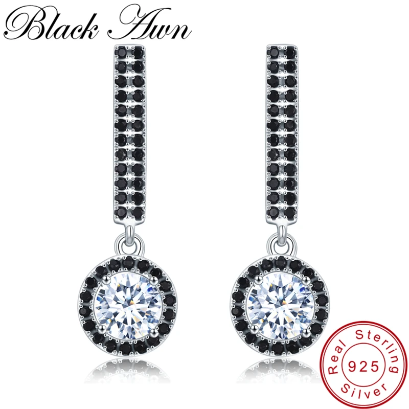 

[BLACK AWN] Vintage 2.66g 925 Sterling Silver Earrings Drop Earrings for Women Wedding Silver 925 Jewelry T207