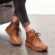 2017 Vintage Genuine Leather Women font b Boots b font Flat Soft Cowhide font b Women
