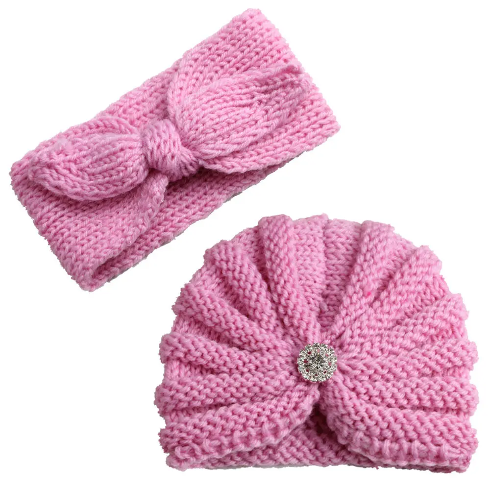 2 предмета, детская шапка, Новые осенне-зимние шляпы детские для девочки набор аксессуаров для волос, Зимняя Толстая теплая вязаная шляпа, детская шапка - Цвет: 2