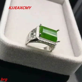 

KJJEAXCMY Fine jewelry Natural Hetian Jasper Ring Inlay Jade Men's Jade Ring in 925 Sterling Silver