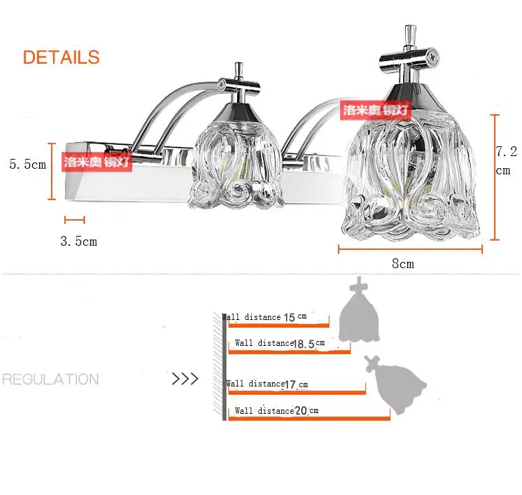 Настенный светильник для ванной комнаты, зеркальный светильник s, светодиодный, простой, для ванной комнаты, водонепроницаемый, противотуманный, креативный, для макияжа, скандинавский кристалл, настенный светильник wl419921