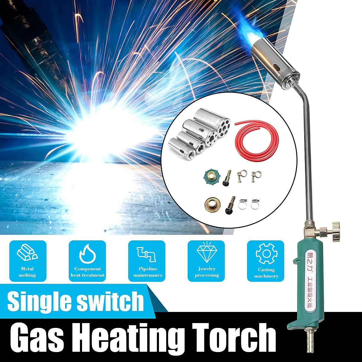 

30 35 50 63mm Nozzle Single Switch Propane Butane Gas Heating Torch Liquefied Gas Sprayer Tool + 2 Meter Tube Welding Supplies