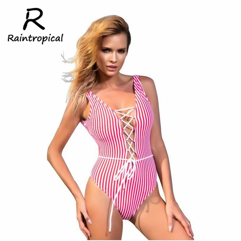Raintropical One Piece Swimsuit 2019 New Swimwear Women Halter Bodysuit Bathing Suit Vintage Beach Wear Print Bandage Brazilian | Спорт и