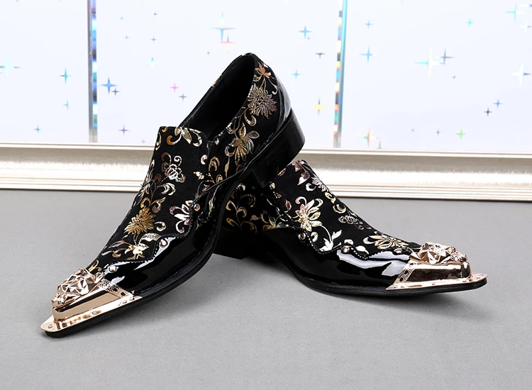 Compare Prices On Gold Dress Shoes Mens- Online Shopping/Buy Low Black Italian Mens Loafers genuine Leather Metallic Toe Mens Glitter Shoes Gold Floral Print Men Wedding - Compare Prices On Gold Dress Shoes Mens- Online Shopping/Buy Low