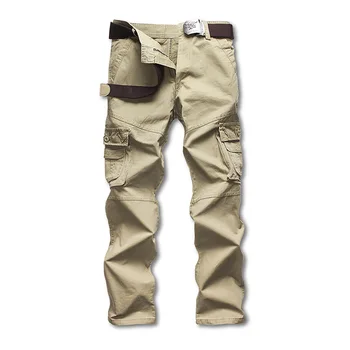 

Plus Size Men's Cotton Multi-Pockets Casual Loose Full Length Overalls Cargo Pants Men Zipper Fly Work Wear Casual Trousers