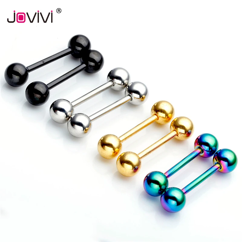 

Jovivi Chic 2 Pair 14G Stainless Steel 6mm Ball Punk Lip Nipple Tongue Ear Stud Ring 14mm Bar Length Wholesale Body Piercing