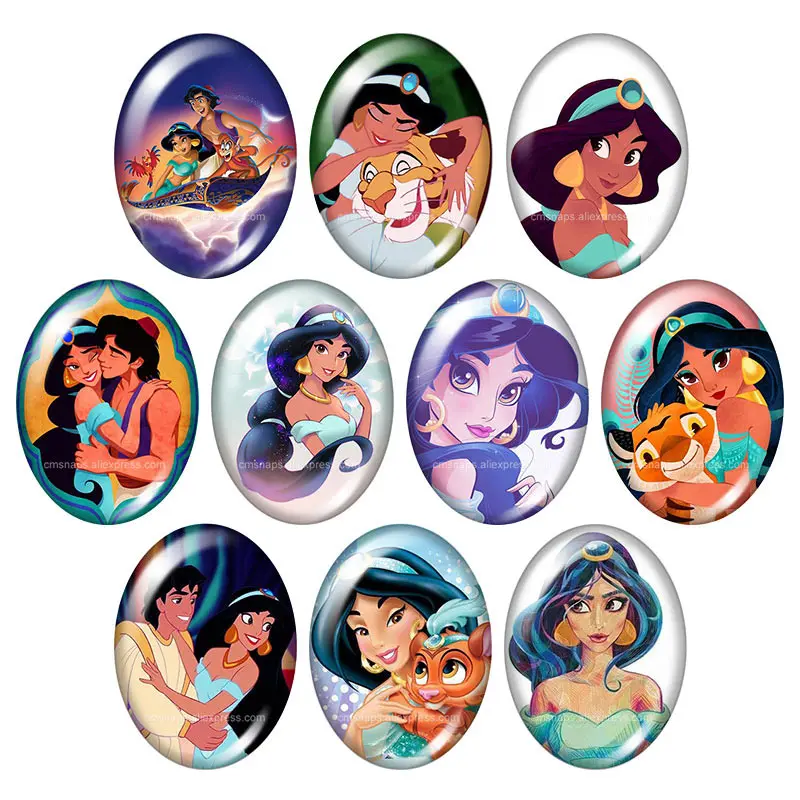

TB0232 Princess jasmine Girls gift 10pcs 13x18mm/18x25mm/30x40mm Oval photo glass cabochon demo flat back Jewelry findings