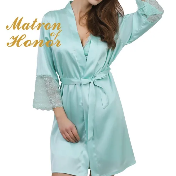 R18 Сексуальная атласная Женская пижама с кружевом отделка кимоно свадебный наряд для матери невесты/жениха Ночная рубашка костюм для вечеринки для женщин - Цвет: Skyblue(Matron of Ho