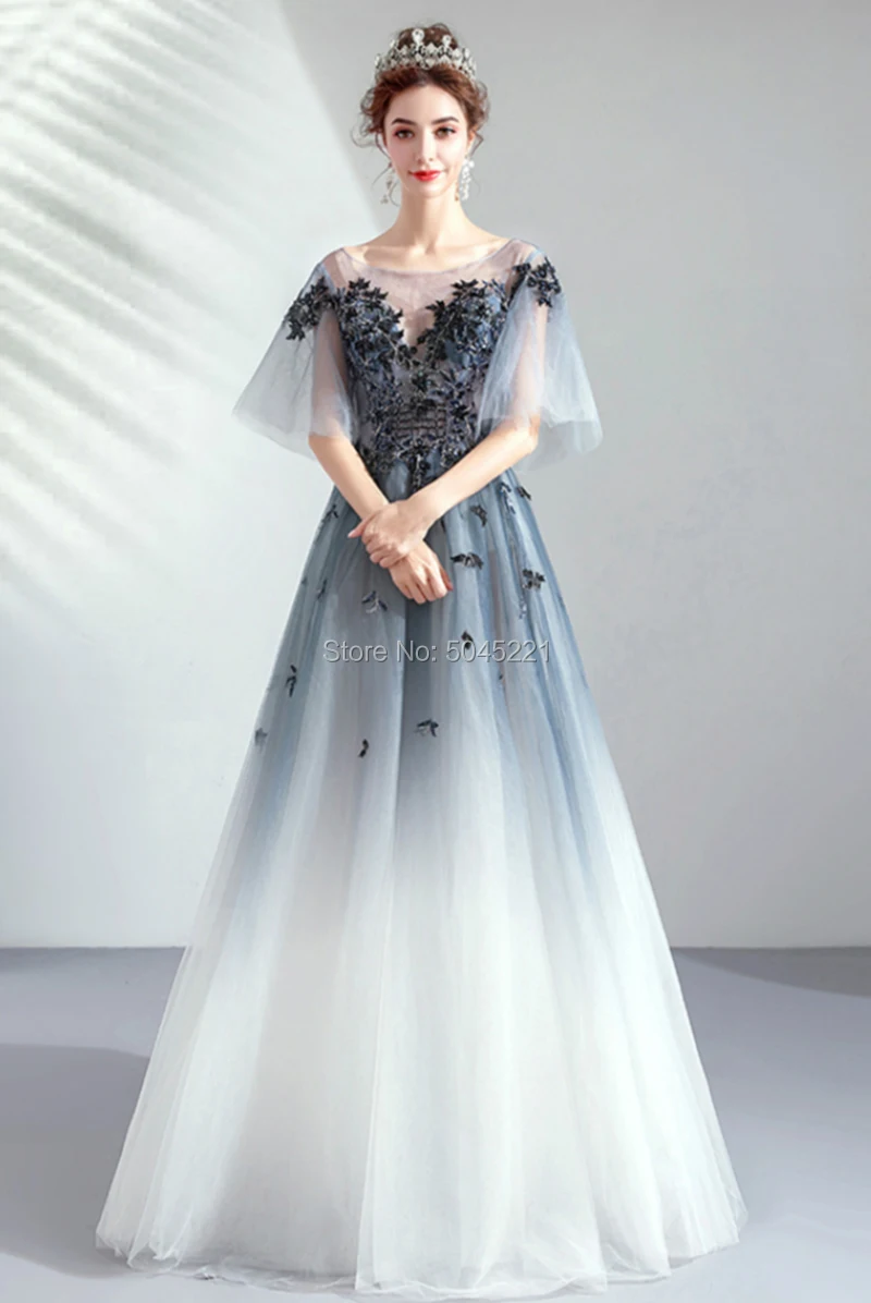 Новое поступление роскошные серые белые вечерние наряды Robe De Soiree Тюль развертки Поезд Кружева Вышивка Вечерние торжественные платья для выпускного