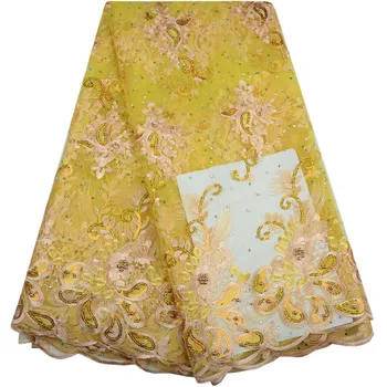 

2018 Latest Designs African Lace Fabric French Stones Net Lace Fabric With Sequins High Quality African Beaded Tulle Fabric 986