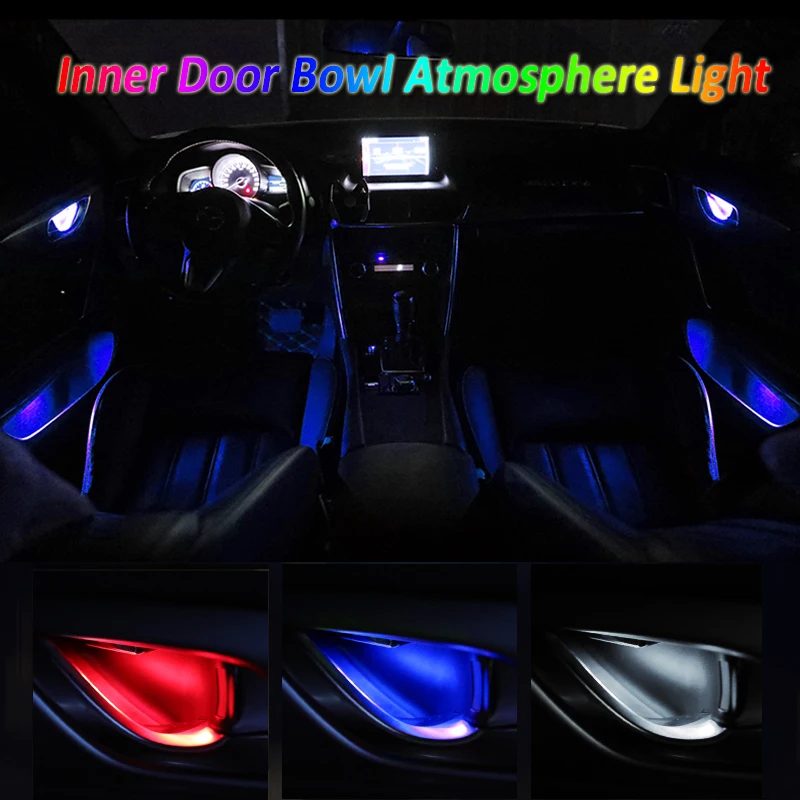 

4Pcs/Set Universal Car LED Interior Armrest Light Inner Bowl Atmosphere Light Inner Door Handle Lighting Decorative Lamp