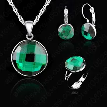 Элегантный AA Кристалл Свадебные помолвки комплект ювелирных изделий 925 пробы Серебряное ожерелье серьги кольцо ювелирные изделия 5 цветов