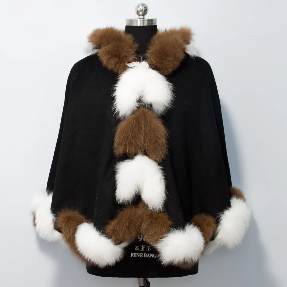 wool shawl with fur trim