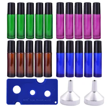 

5 PCS 10ml Travel Portable Empty Refillable Roll On Glass Bottles Vial 2 PCS Transfer Funnel 1 PCS Bottle Opener Set