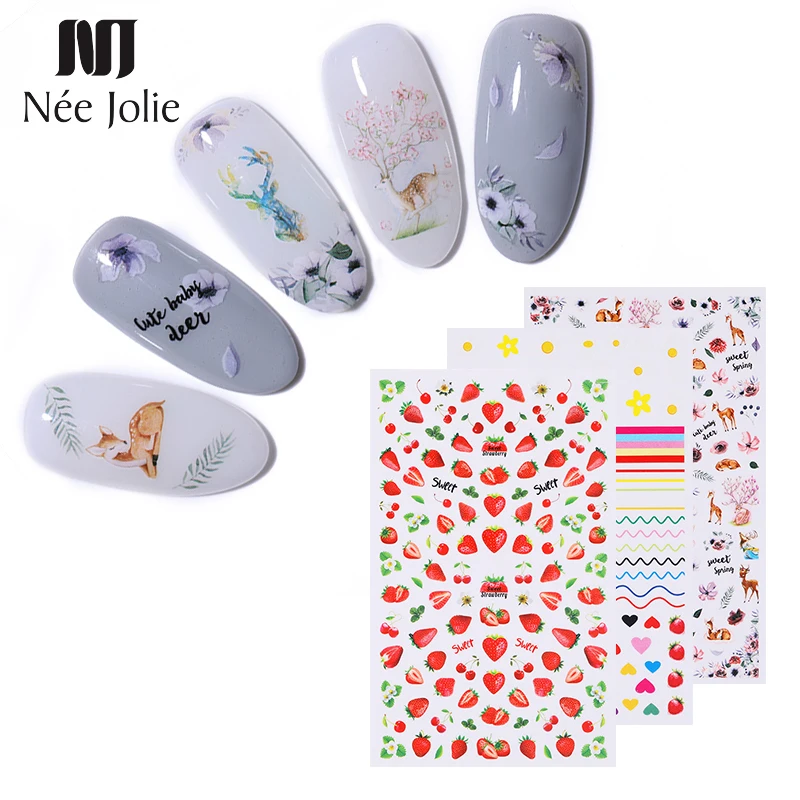 

1 Sheet 3D Nail Stickers Self-adhesive Transfer Decals Paper Animal Strawberry Flowers Designs Sliders Nail Art Decorations Tips