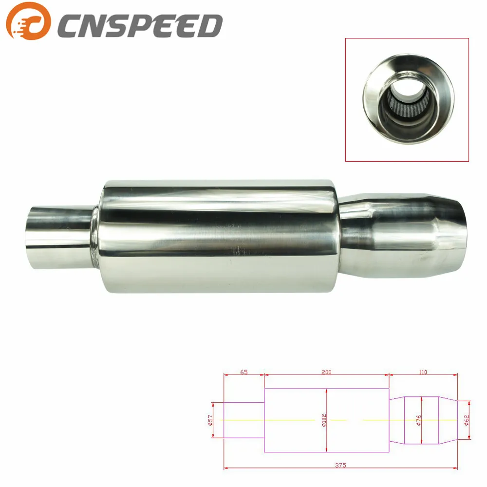 

CNSPEED Universal 2.25'' Inch 57mm Car Stainless Chrome Exhaust Muffler Silencer YC100703
