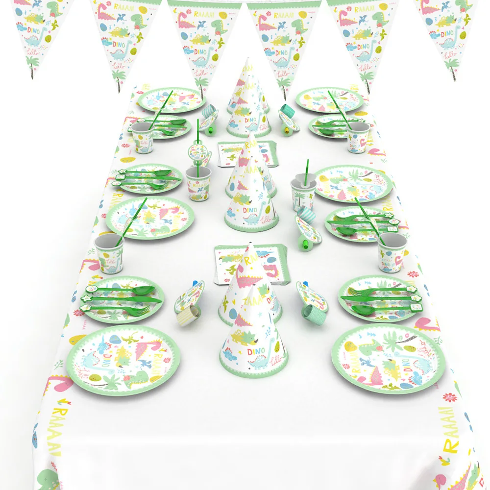 

Dinosaur Party Supplies Set with Banner, Napkins, Cups, Plates, Tablecloth Dino World Jurassic Theme Birthday Decorations for 6