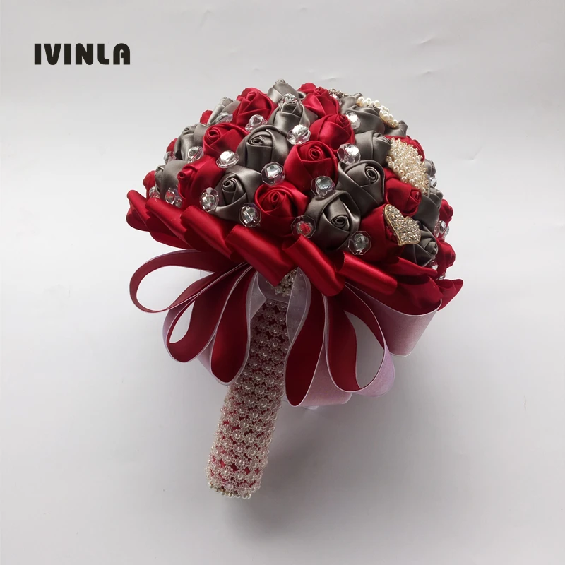 

Hot selling Red and Grey crystal bridal wedding bouquets for wedding decoration