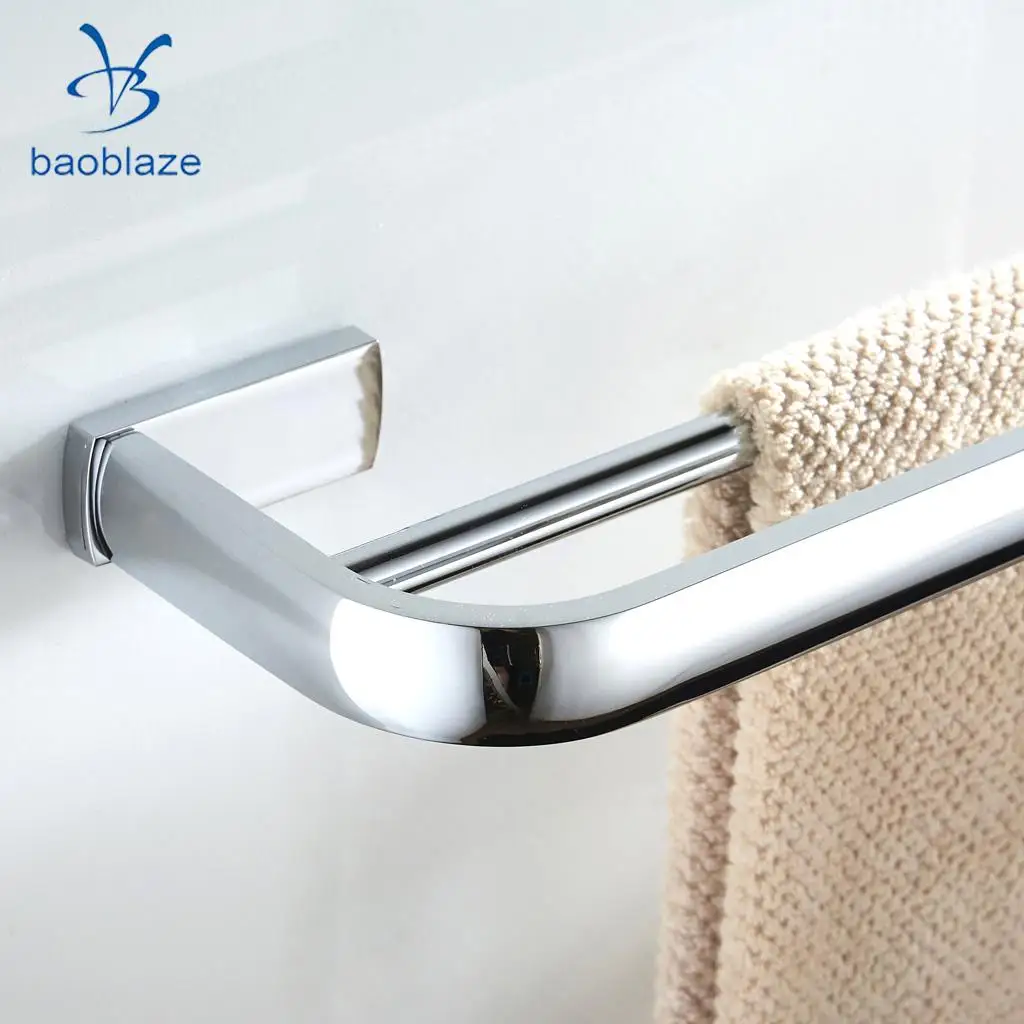 Wall Mounted Double Bar Towel Rack Holder Hanger Bathroom Wall Towel Bar Shelf, Space Saving