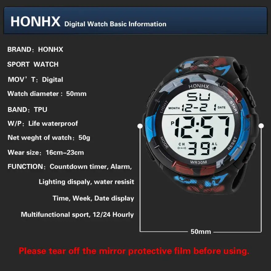 Honhx роскошный бренд для мужчин s спортивные часы для дайвинга 50 м экран резка цифровые светодиодные армейские часы мужские повседневные электронные наручные часы