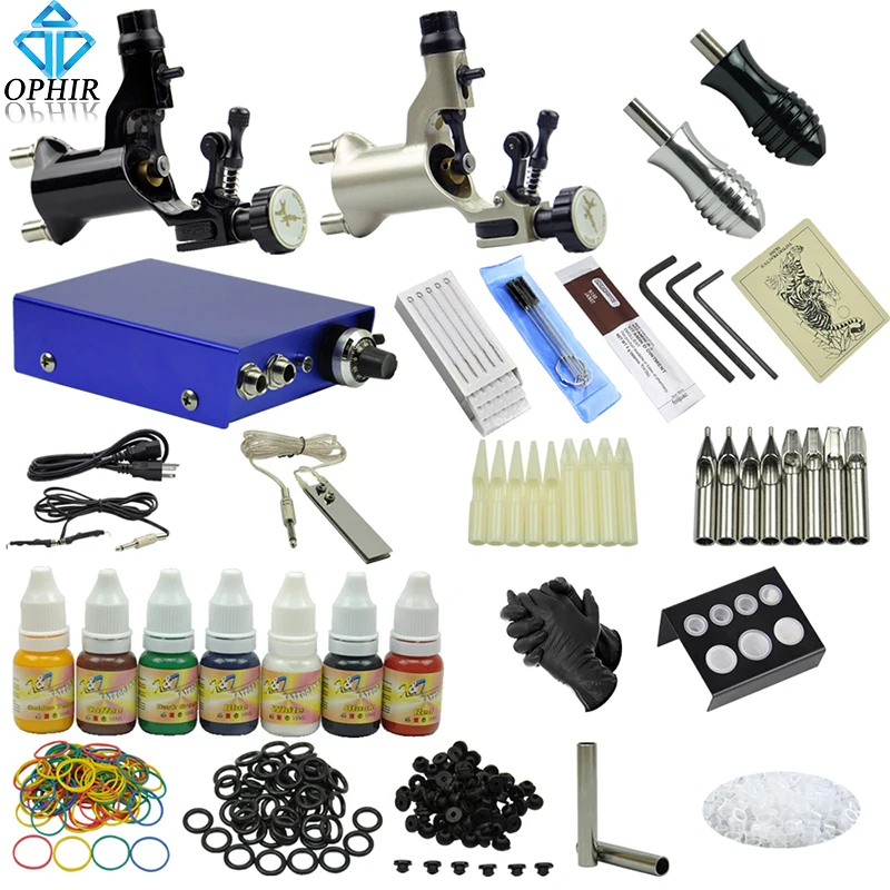 

2017 Hot Sale OPHIR Pro 2 Rotary Tattoo Machine Guns Kit Equiment Gun 7x Tattoo Inks Disposable Tattoo Needle Tips Set #TA067