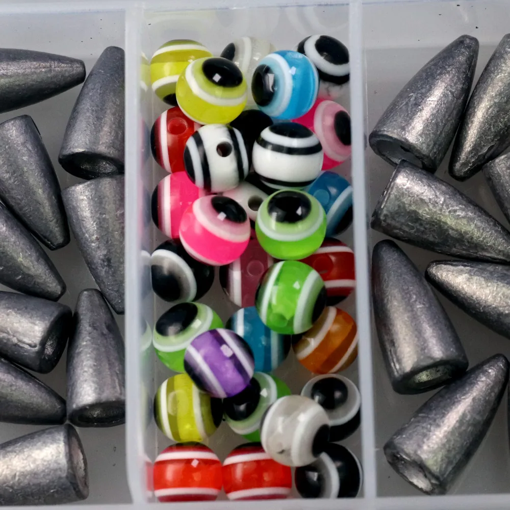 64pcs Fishing Bullet Weights Texas Rig Set Fishing Accessories Sinker Fish  Eye Beads Fishing Tackle Box DIY KIT