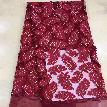 

Tollola Wine Luxury African Embroidery Wine Lace Handmade Stones Tulle Lace Fabric For Wedding Party Dresses Good Quality