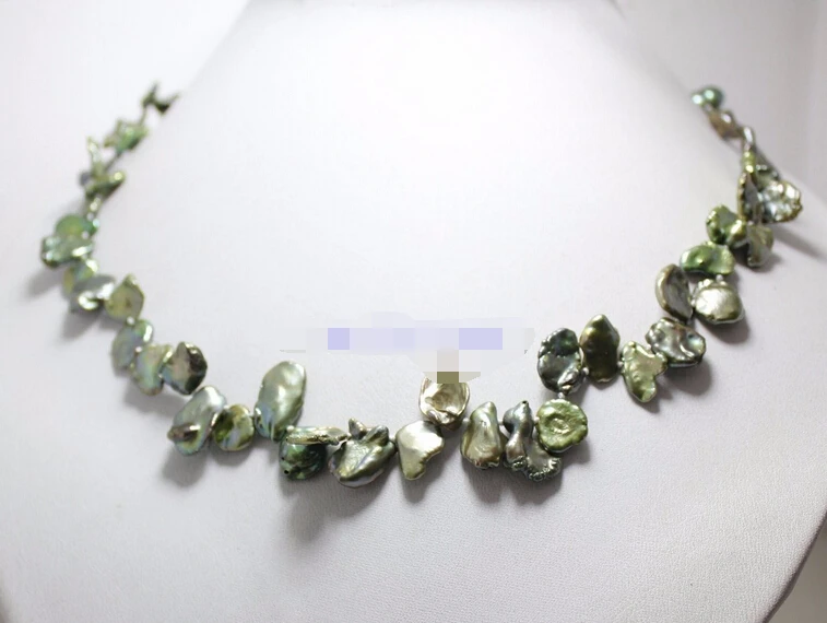 

huij 003893 beauty green baroque keshi pearl stone handmade necklace