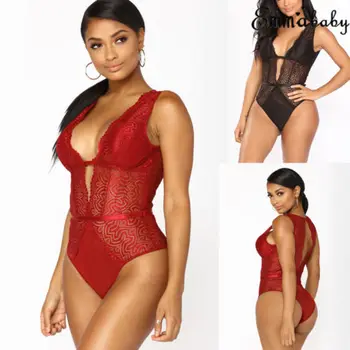 

2019 Sexy Women's Soft Lace Bodysuit Playsuit Party Romper Sexy Club Casual Skinny Solid Ladies Jumpsuit