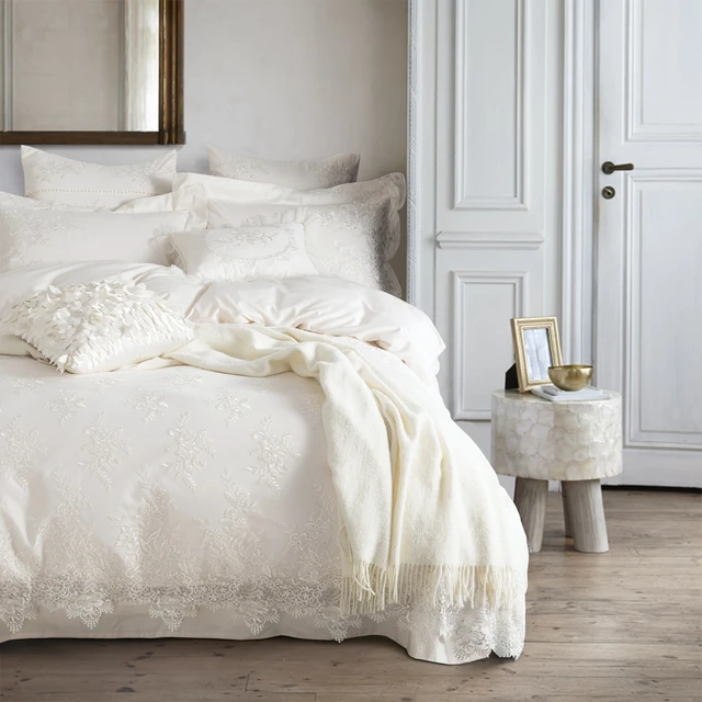 100 egyptian cotton white princess duvet cover set queen king size lace sheets egyptian cotton