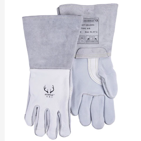 Luvas de Couro do Trabalho Luva de Soldadura de Couro de Grão da Vaca Camurça Tig Mig