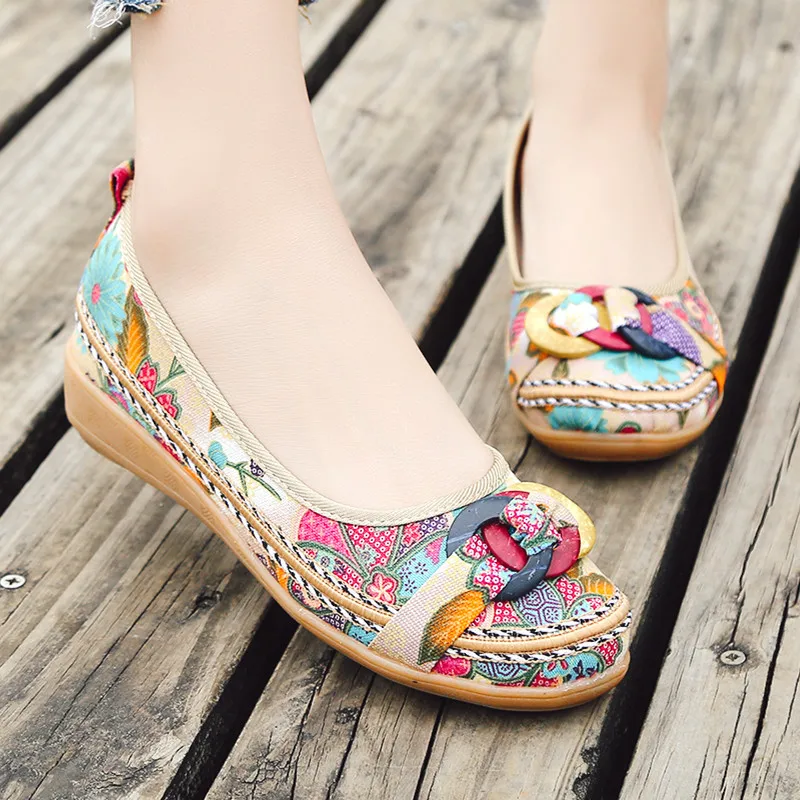 

2019 Hot Ethnic Fabric Straw Spring Autumn Ballet Flats Ladies Casual Slip On Platform Loafers Female Fashion Women Shoes