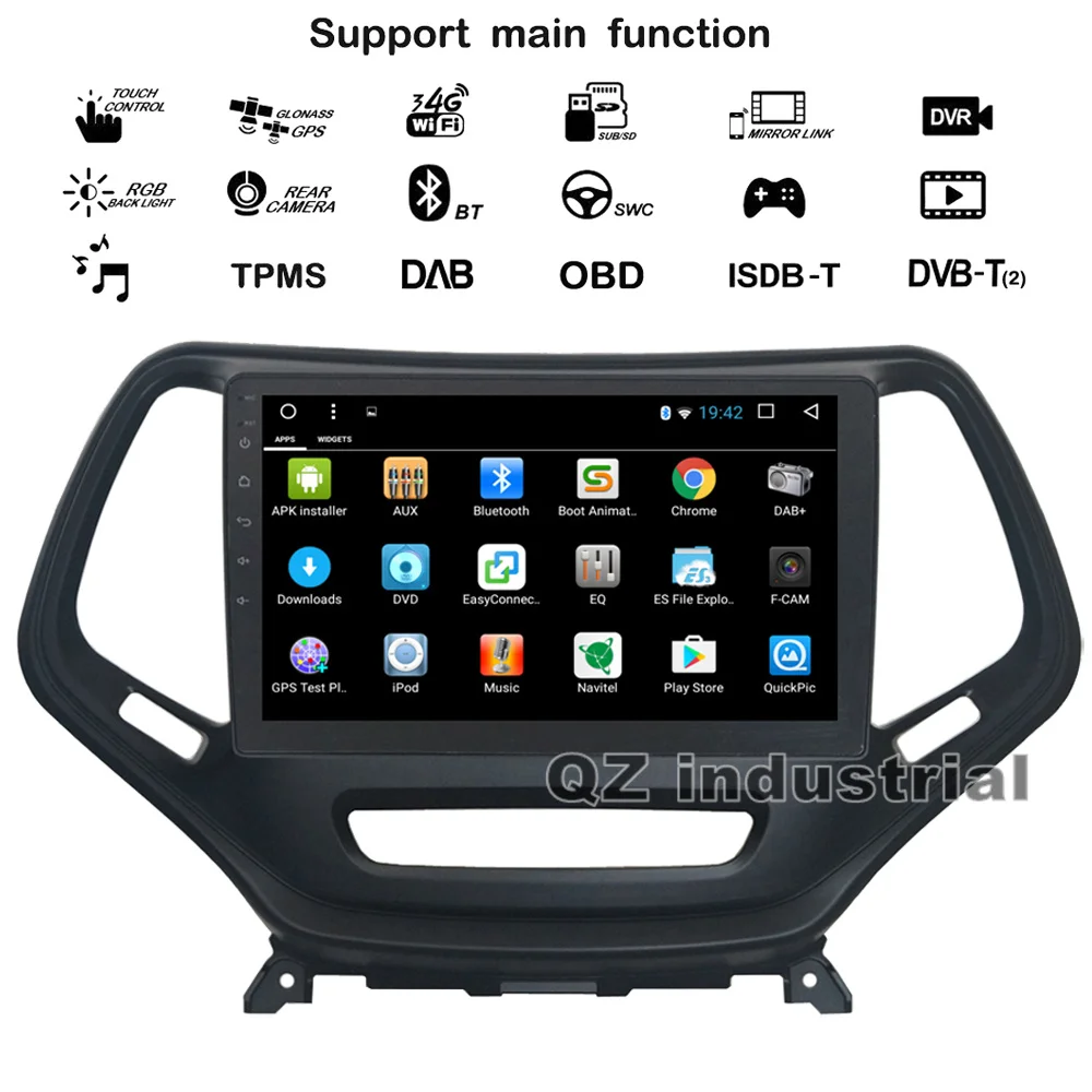 Excellent QZ industrial HD 10.1" 8core Android 8.1 T8 for JEEP Cherokee car DVD player with 3G 4G GPS WIFI Navigation BT Radio RDS SWC Map 3