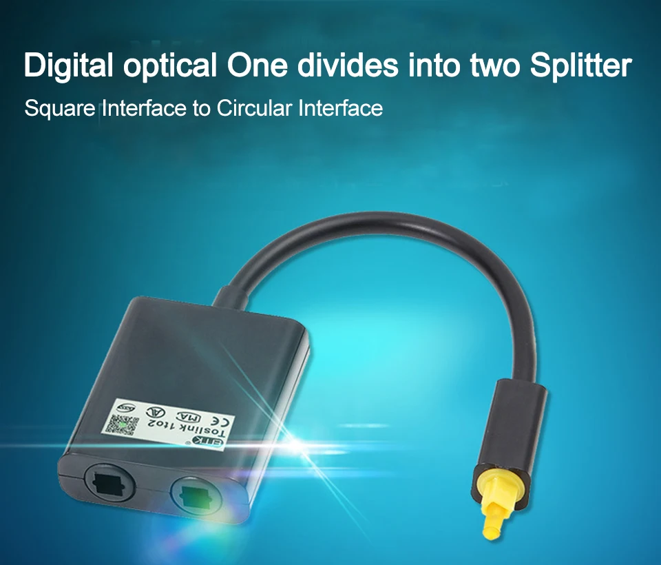 Digital Optical Audio Splitter 2 Way SPDIF Toslink Splitter 1 Input 2 Output Optical Splitter Adapter Speakers HUB Box DVD (1)
