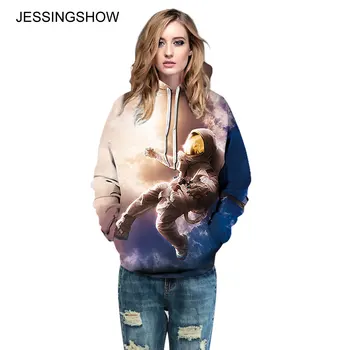 

JESSINGSHOW New Hoodies Sweatshirts Spacemen Printed Women Men Lover Long Sleeve Pocket Pullovers Loose Tops Femme Drop Shiping