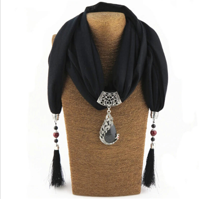 Модное этническое женское ожерелье с разноцветными керамическими бусинами и павлином, ожерелье с шарфом, богемное ювелирное изделие