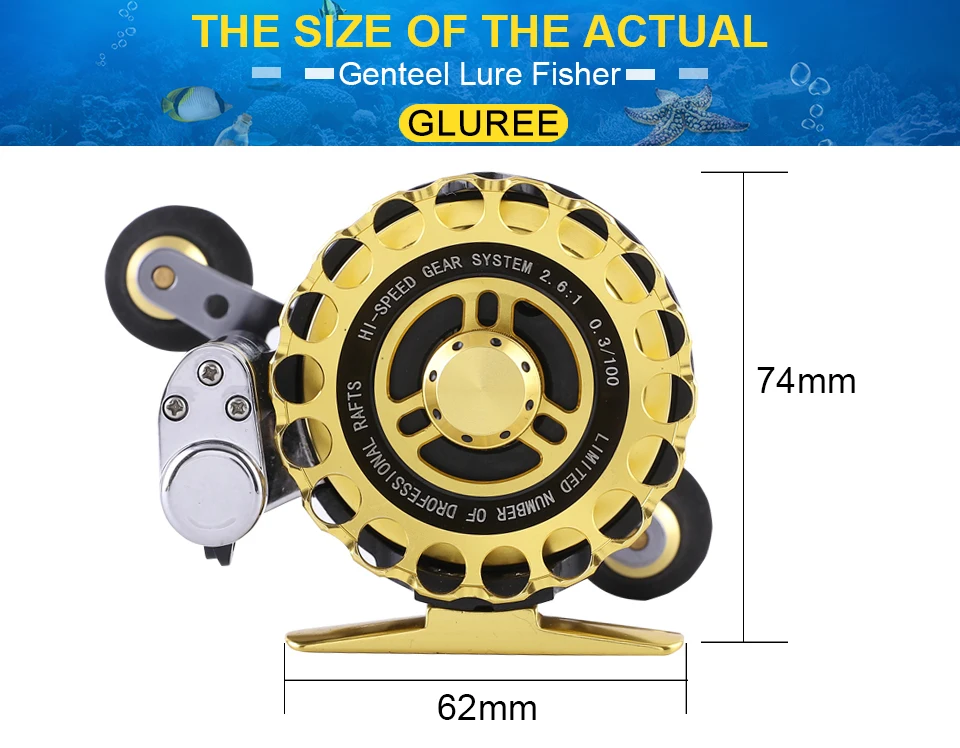 GLUREE Full Metal Fishing Rafts Saltwater Fly Fishing Reel 10+1BB 2.61LeftRight Hand Optional Bait Casting Ice Fish Wheel (10)