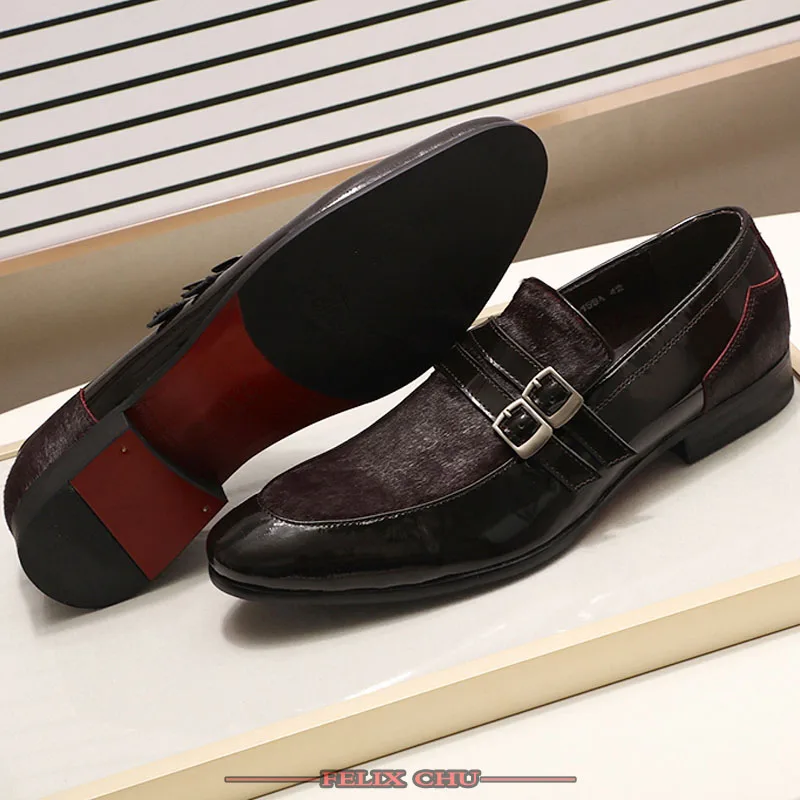 

Italian Handmade Leather Men Loafers Shoes High Quality Elegant Black Brown Shoes Monk Strap Slip On Pointed Casual Shoes Men