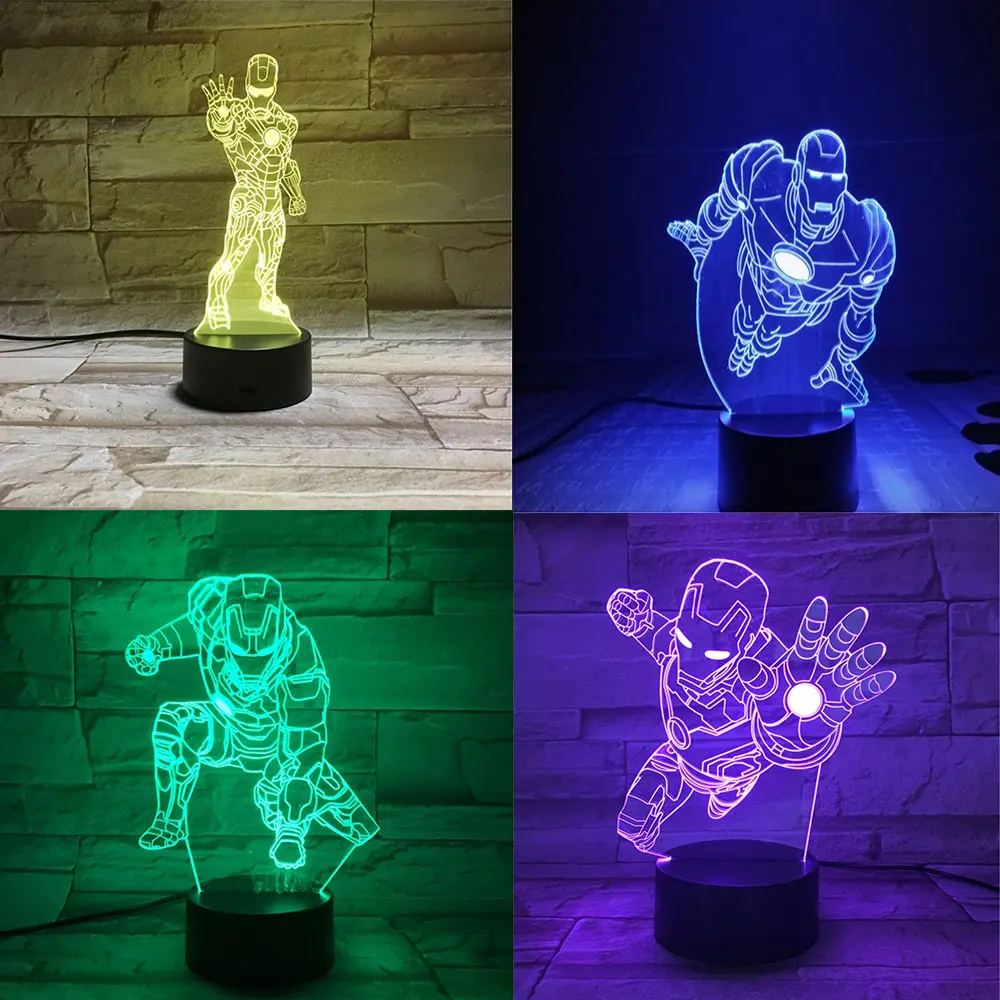 Marvel Avengers Endgame Super Heroes Iron Man 3D LED Night Light Color Changing Visual Avengers Desk Lamp for Bedroom Gifts Toys