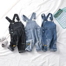 Детские комбинезоны, повседневные рваные комбинезоны для девочек, модные корейские джинсовые штаны для мальчиков, весенне-осенние комбинезоны для новорожденных, джинсы для малышей