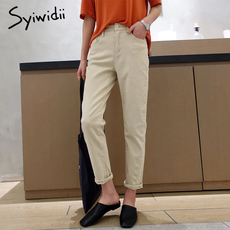 

100% Cotton high waist jeans woman 5xl women plus size Washed Harem Pants Casual denim Pants wihte beige black mom jeans summer