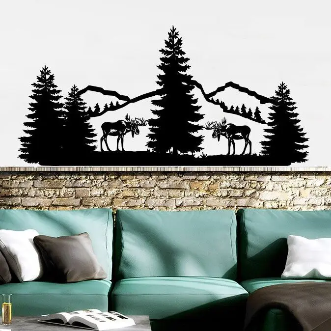 

Mountains Wall Vinyl Stickers Nature Pine Trees Wall Decal Forest Landscape Wallpaper Deer Animals Wall Mural Home Decor AY1364