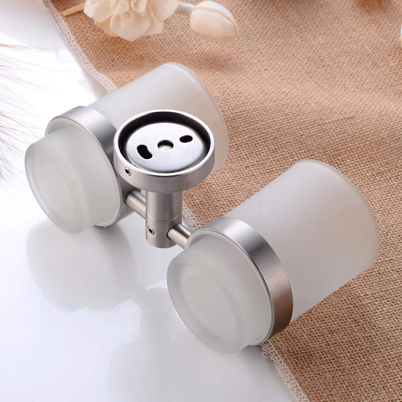 Cup Tumbler Holders Stainless Steel Toothbrush Cup Holders Set Double Glass Cup Wall Mounted Toothpaste Rack Bathroom Hardware Cup Tumbler Holders Stainless Steel Toothbrush Cup Holders Set Double Glass Cup Wall Mounted Toothpaste Rack Bathroom Hardware