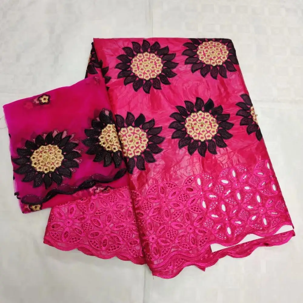 

Factory offes 2019latest PopularAfrican Embroidered bazin riche fabric with Scarf for Nigerian Evening Dresses 5+2yds/pcs GZ889n