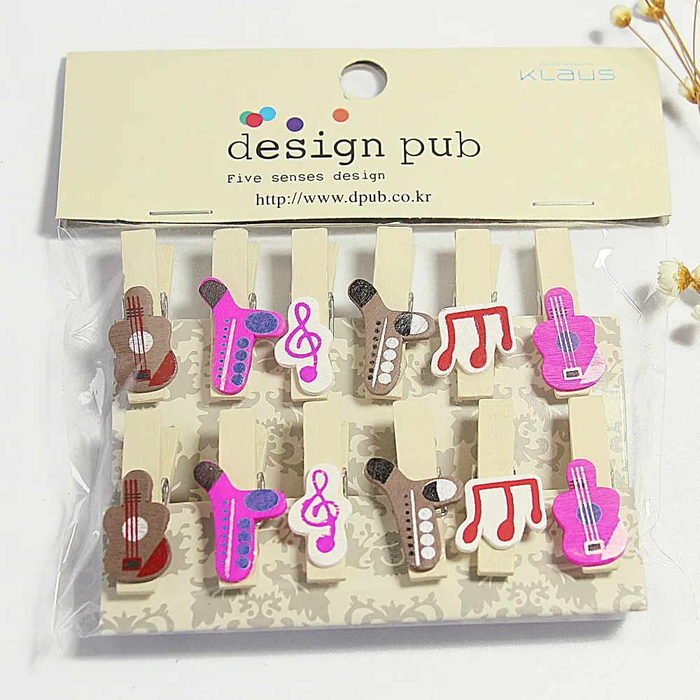 

12 pcs/lot Musical Note Wooden Clip Photo paper Clothespin Craft Clips Party Decoration Clip with Hemp Rope