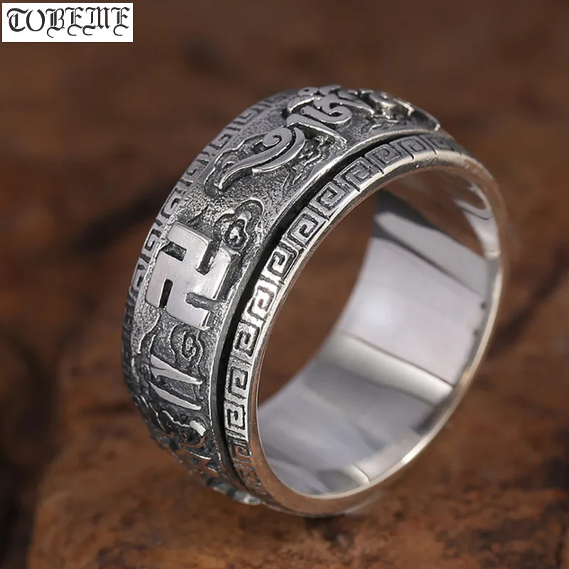 Hecho a mano 925 Sterling Silver Anillo Tibetano Mantra Estilo Spinner Tamaño R//9