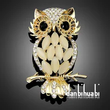 Top quality Fashion Jewelry Studded Crystal Cat Eye Stone Rhinestone Owl Brooch Bird Brooches pin for Women Ag005