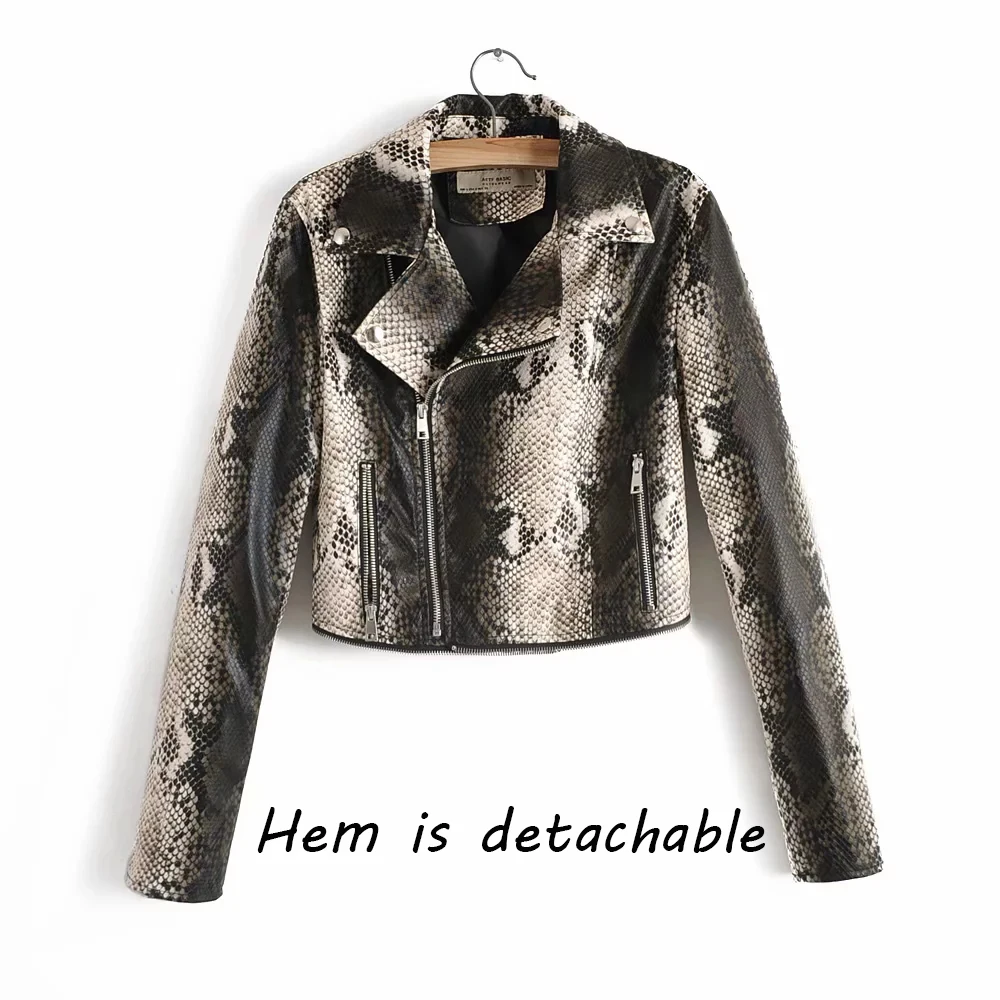 Винтажная Женская куртка из искусственной кожи, весенне-осенняя модная женская Байкерская короткая куртка Бомбер, уличная куртка из змеиной кожи для девочек, шикарное пальто